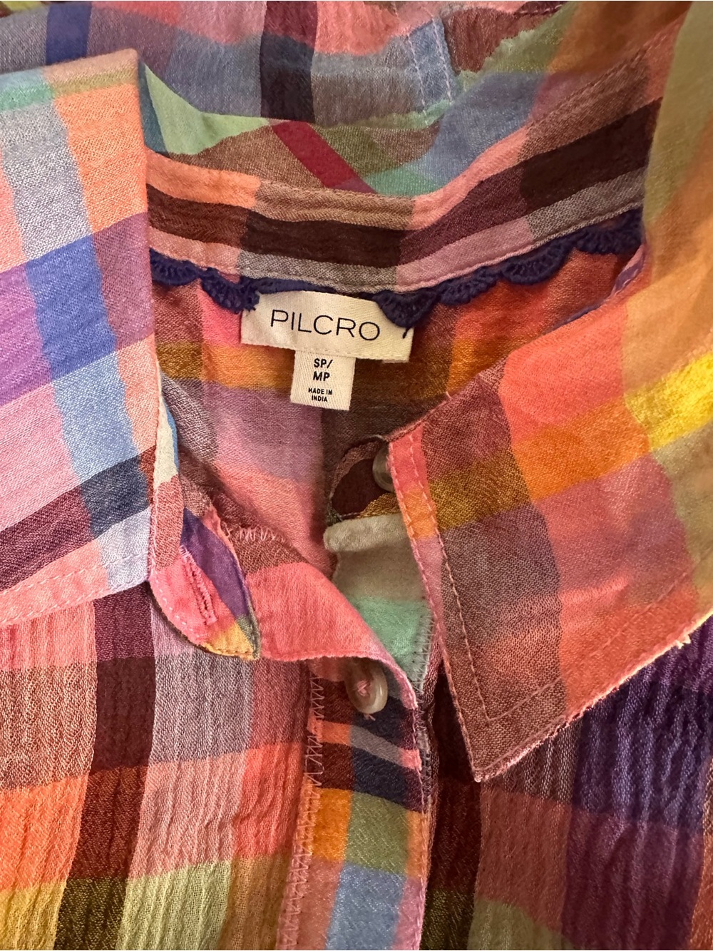 Pilcro Long-Sleeve Mixed Madras Plaid Oversized Buttondown Shirt - Picture 5 of 7